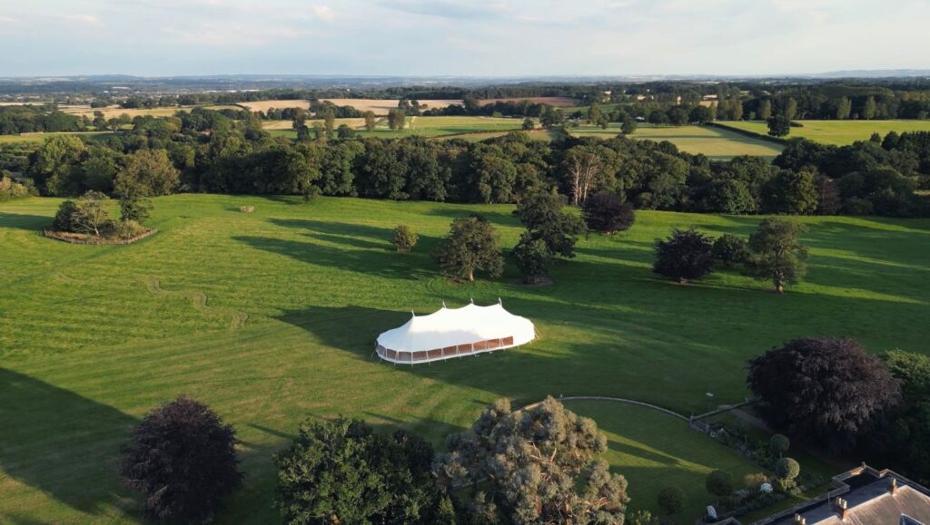 Aerial view of marquee at Hatton Estate